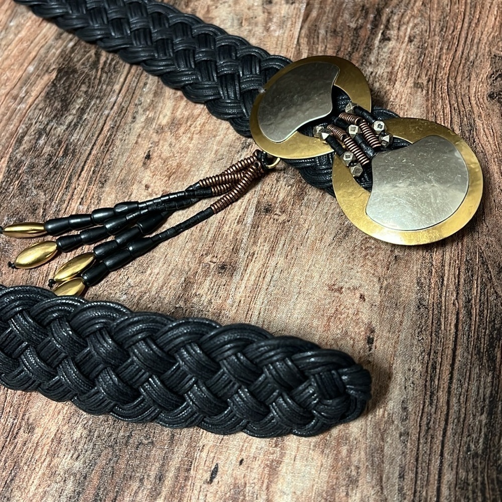 Marjorie Baer vintage braided Belt with metal buckle and beaded fringe detail - Picture 8 of 13
